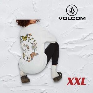 Volcom White Long Sleeve with Butterfly and Floral Design